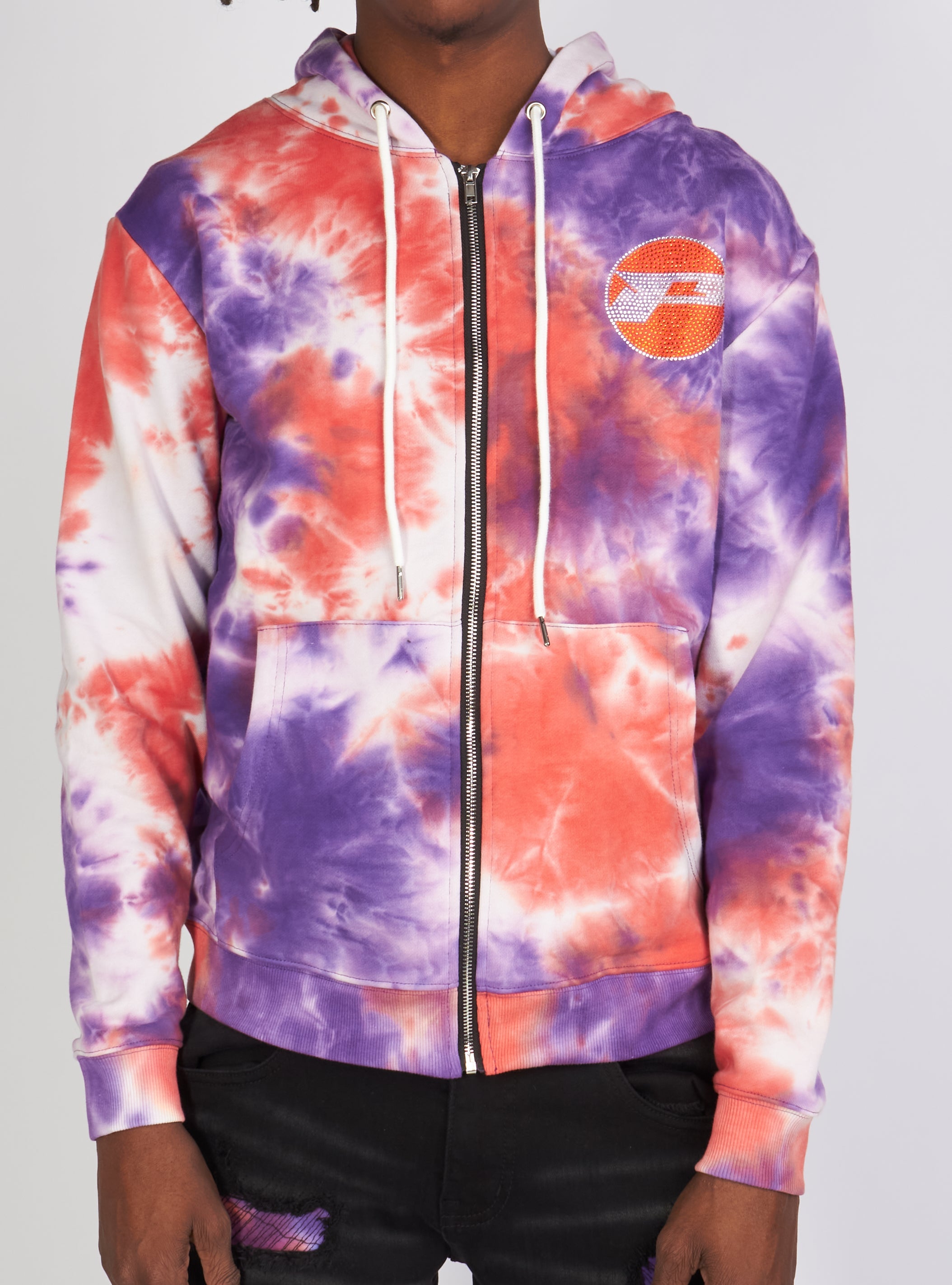 Politics Hoodie - Mikan Tie Dye Zip Up -  Purple And Multi - MIKAN351