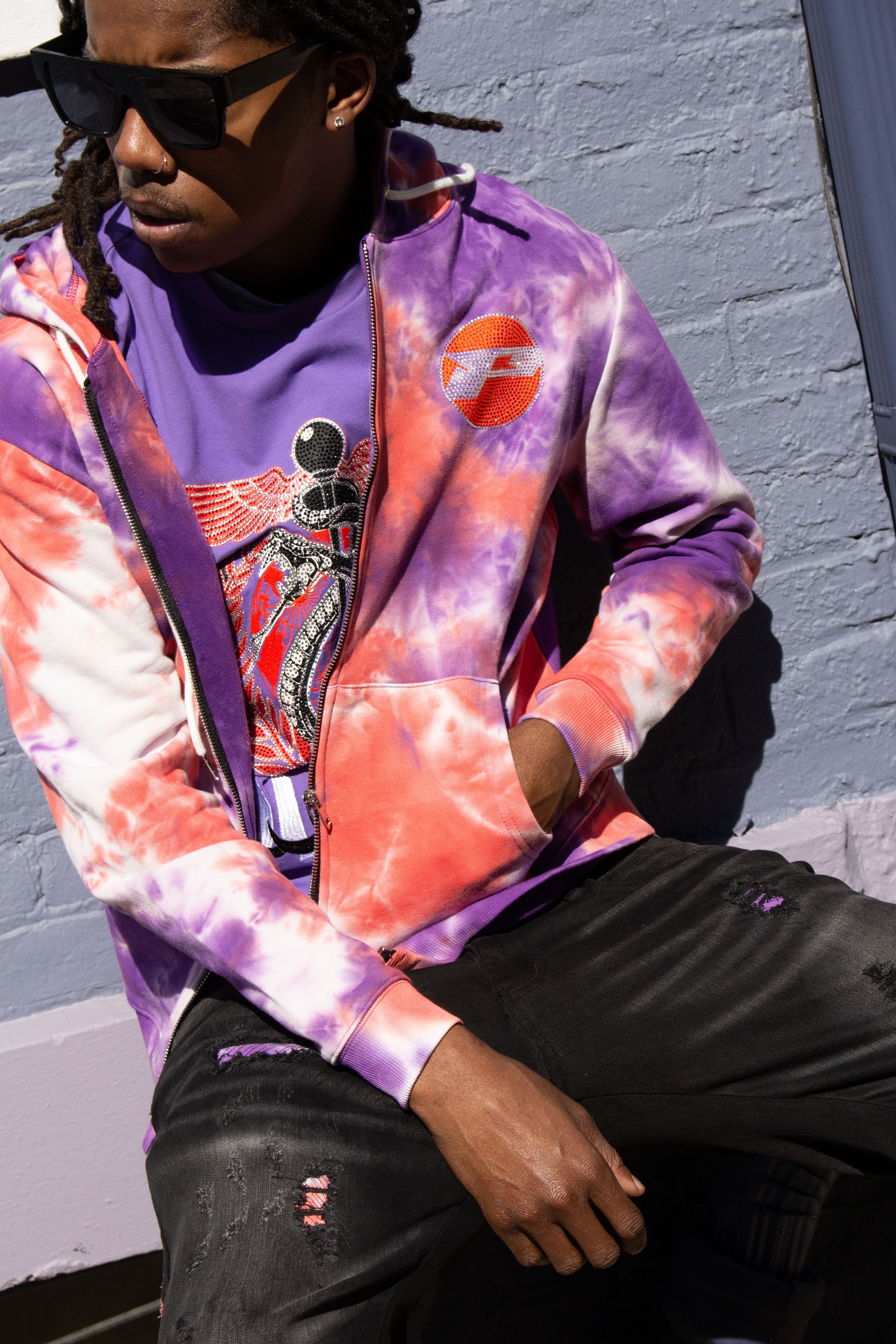 Politics Hoodie - Mikan Tie Dye Zip Up -  Purple And Multi - MIKAN351