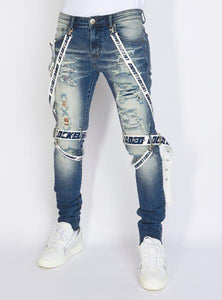 Jeans - Straps - Medium Blue And White - LLCDP0925568