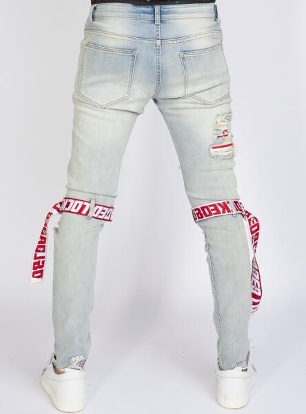 Jeans - Straps - Light Blue And Red - LLCDP0925567