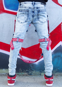 Jeans - Straps & Stones - Light Blue & Red