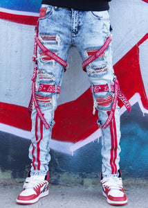 Jeans - Straps & Stones - Light Blue & Red