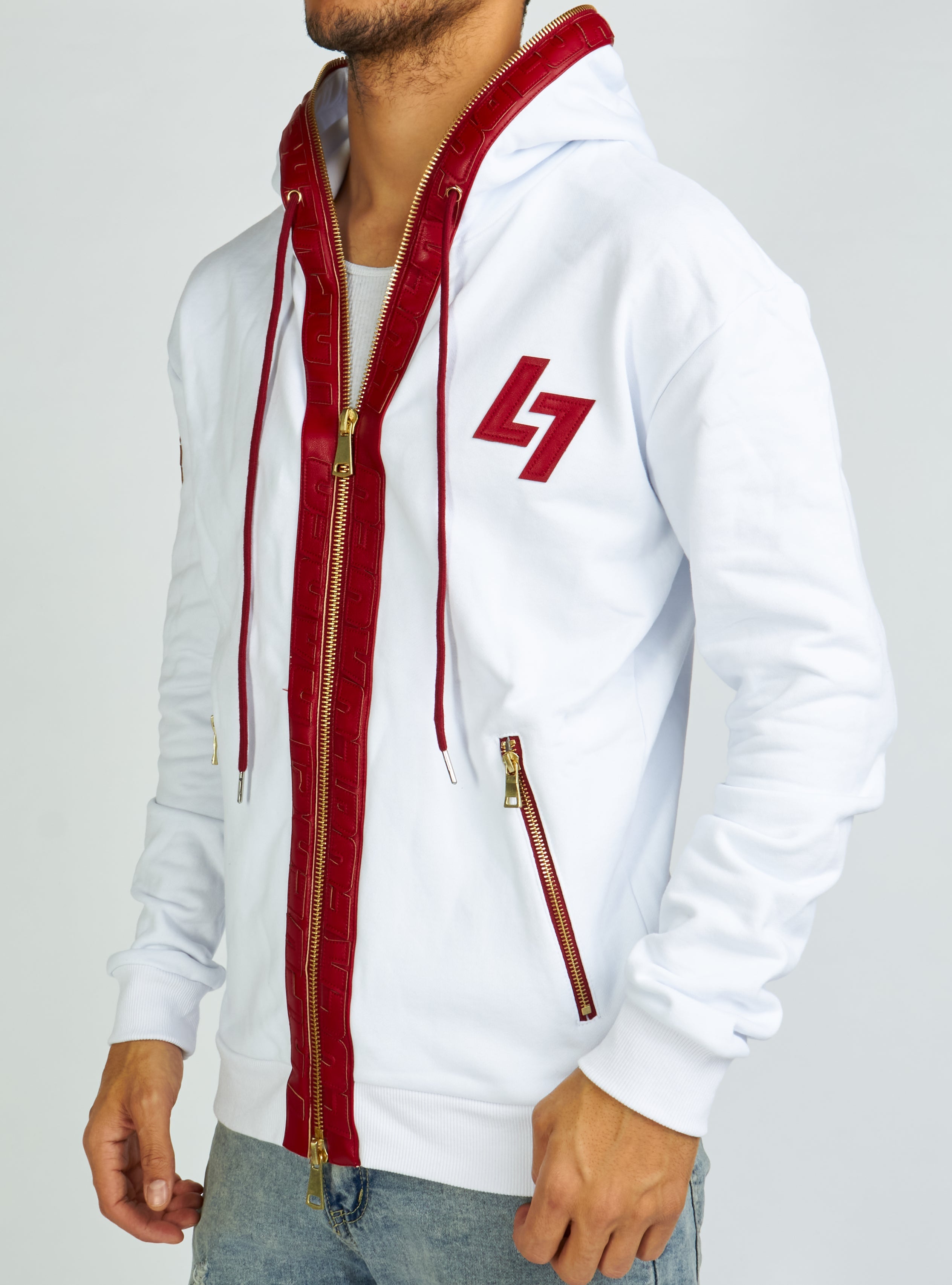 Hoodie - Leather - White and Red - LLFZ1025502