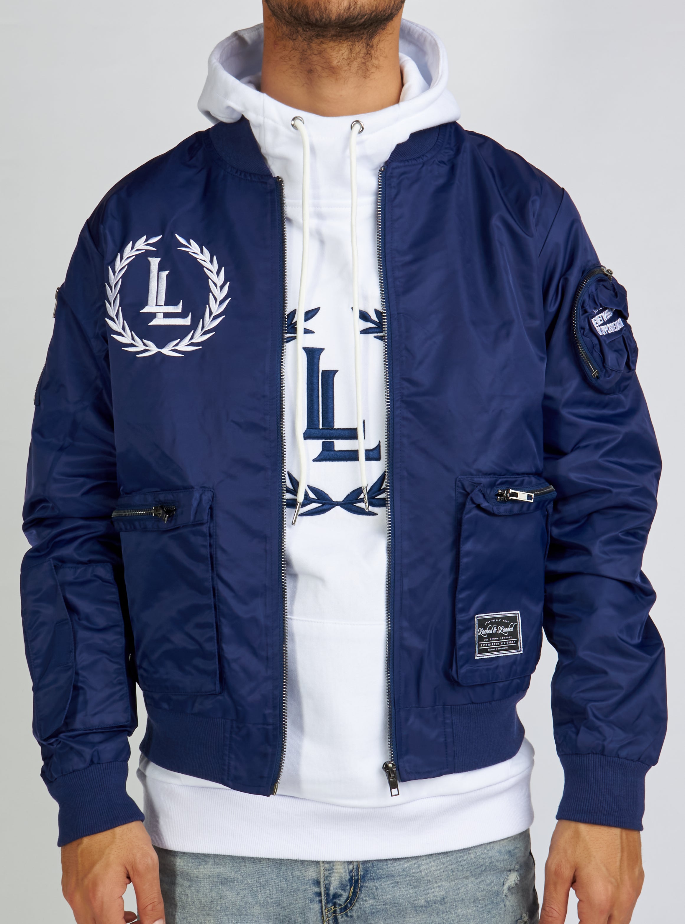 Jacket - Bomber - Navy and White - LLJKT092503