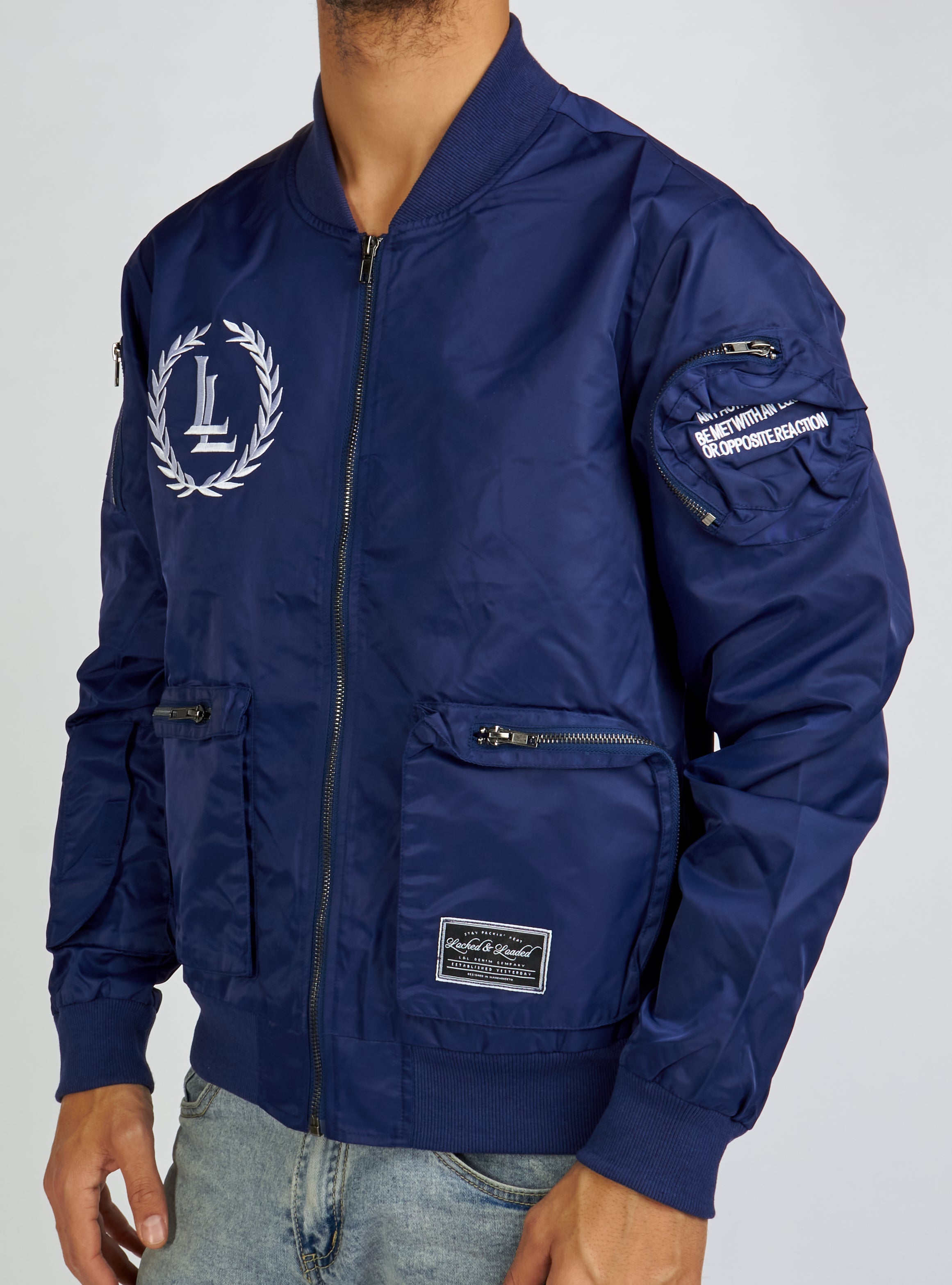 Jacket - Bomber - Navy and White - LLJKT092503