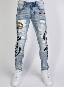 Jeans - Chain Stitch - Mid Blue and Black - LLCHSE1025253