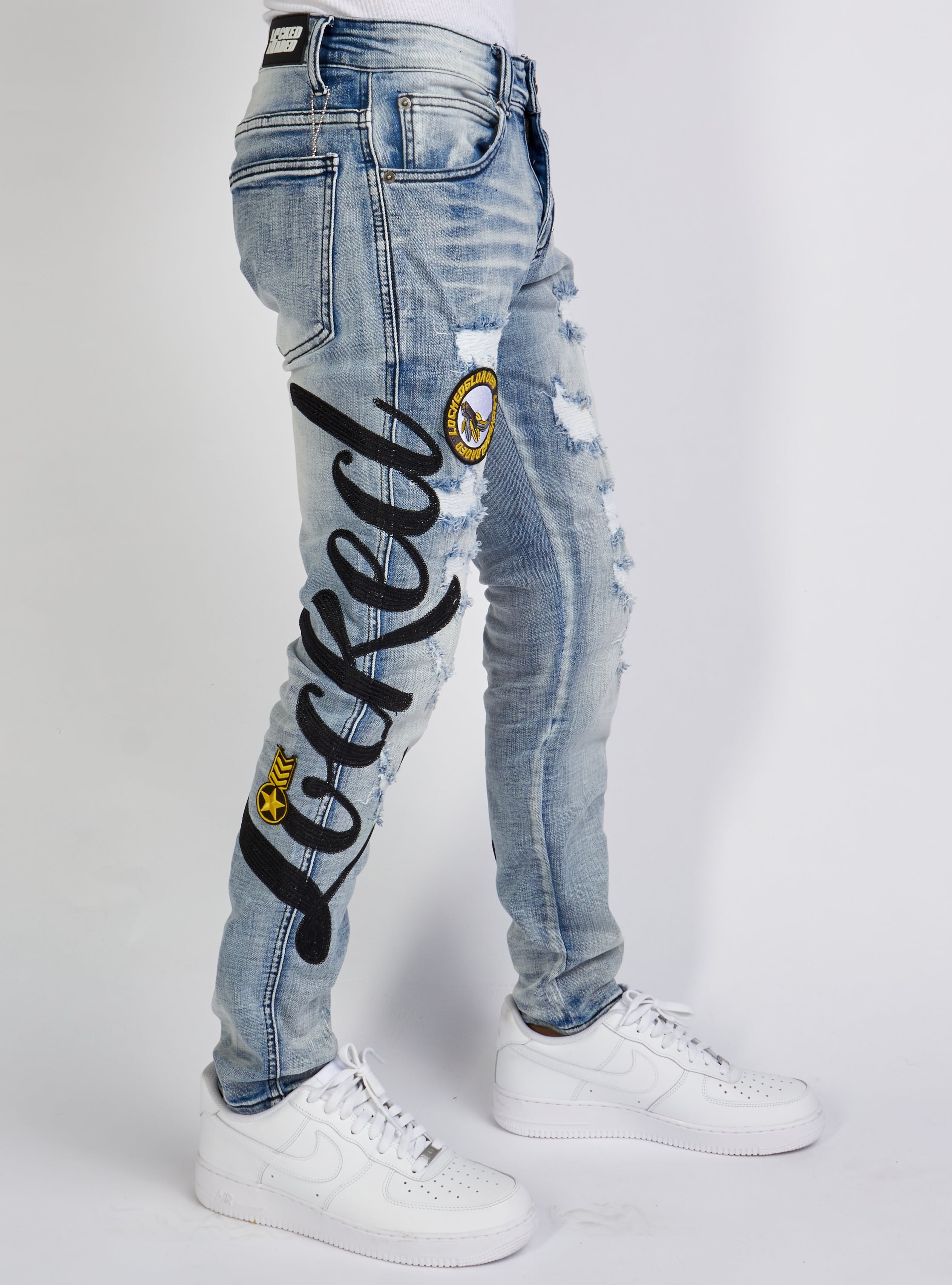 Jeans - Chain Stitch - Mid Blue and Black - LLCHSE1025253