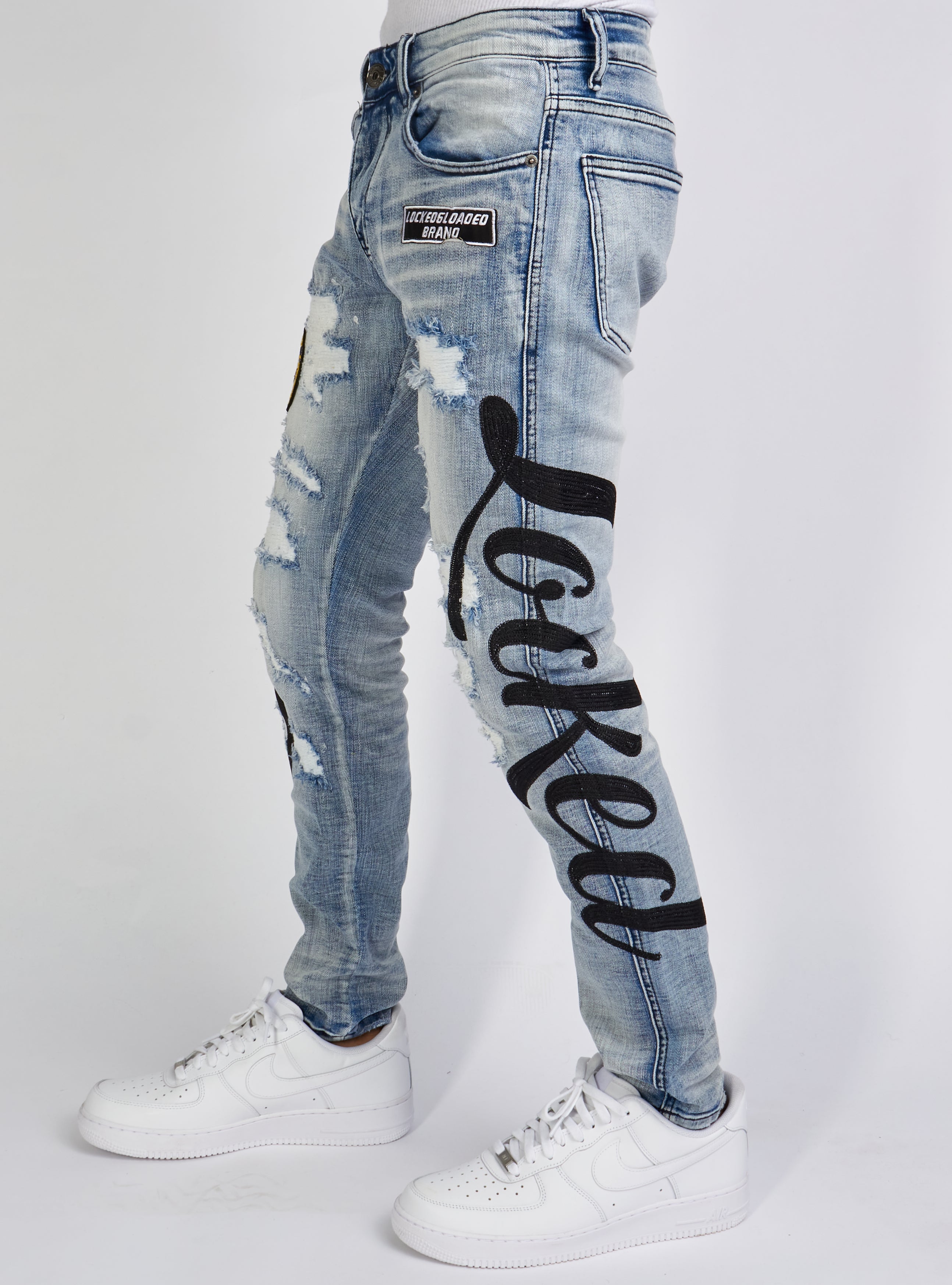 Jeans - Chain Stitch - Mid Blue and Black - LLCHSE1025253