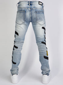 Jeans - Chain Stitch - Mid Blue and Black - LLCHSE1025253