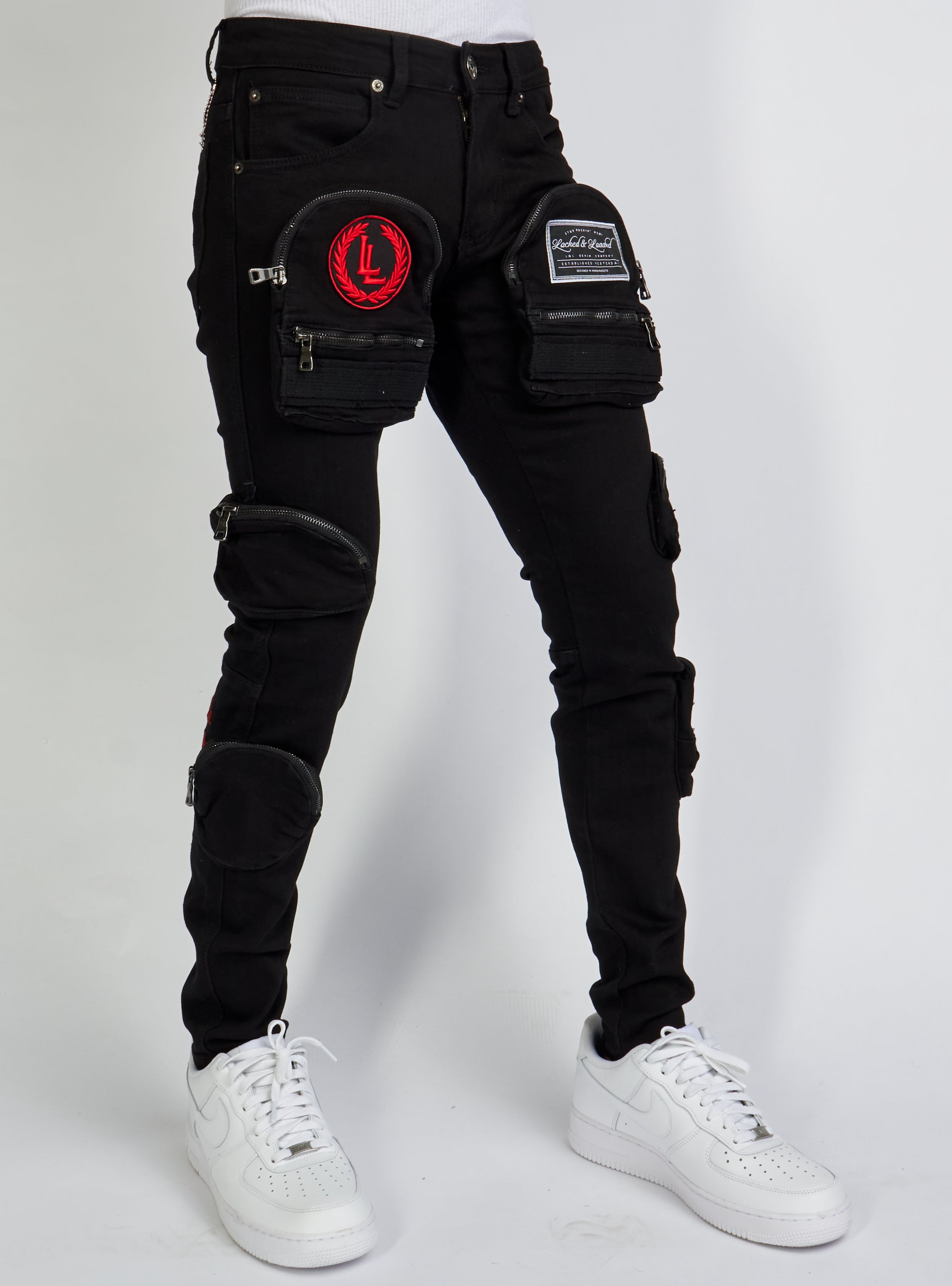 Jeans - Crest Cargo - Black and Red - LLCD092501