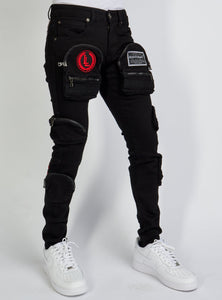 Jeans - Crest Cargo - Black and Red - LLCD092501