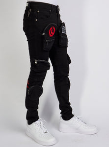 Jeans - Crest Cargo - Black and Red - LLCD092501