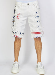 Shorts - USA Strapped Denim - White with Red and Navy - LLDS421104