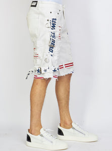 Shorts - USA Strapped Denim - White with Red and Navy - LLDS421104