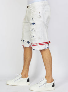 Shorts - USA Strapped Denim - White with Red and Navy - LLDS421104