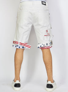 Shorts - USA Strapped Denim - White with Red and Navy - LLDS421104