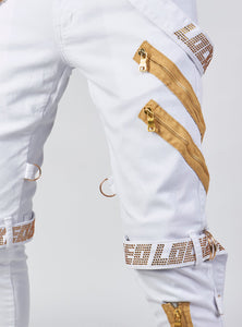 Jeans - Straps & Stones - White and Gold - LLTP115