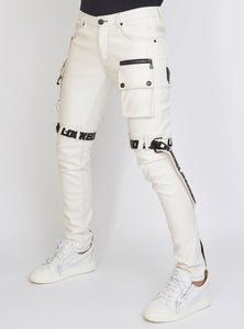 Jeans - Leather - White and Black - LLPU1025102