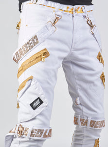 Jeans - Straps & Stones - White and Gold - LLTP115