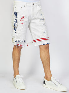 Shorts - USA Strapped Denim - White with Red and Navy - LLDS421104