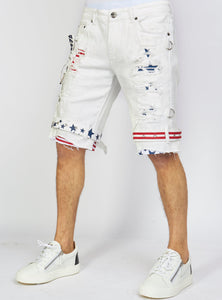 Shorts - USA Strapped Denim - White with Red and Navy - LLDS421104