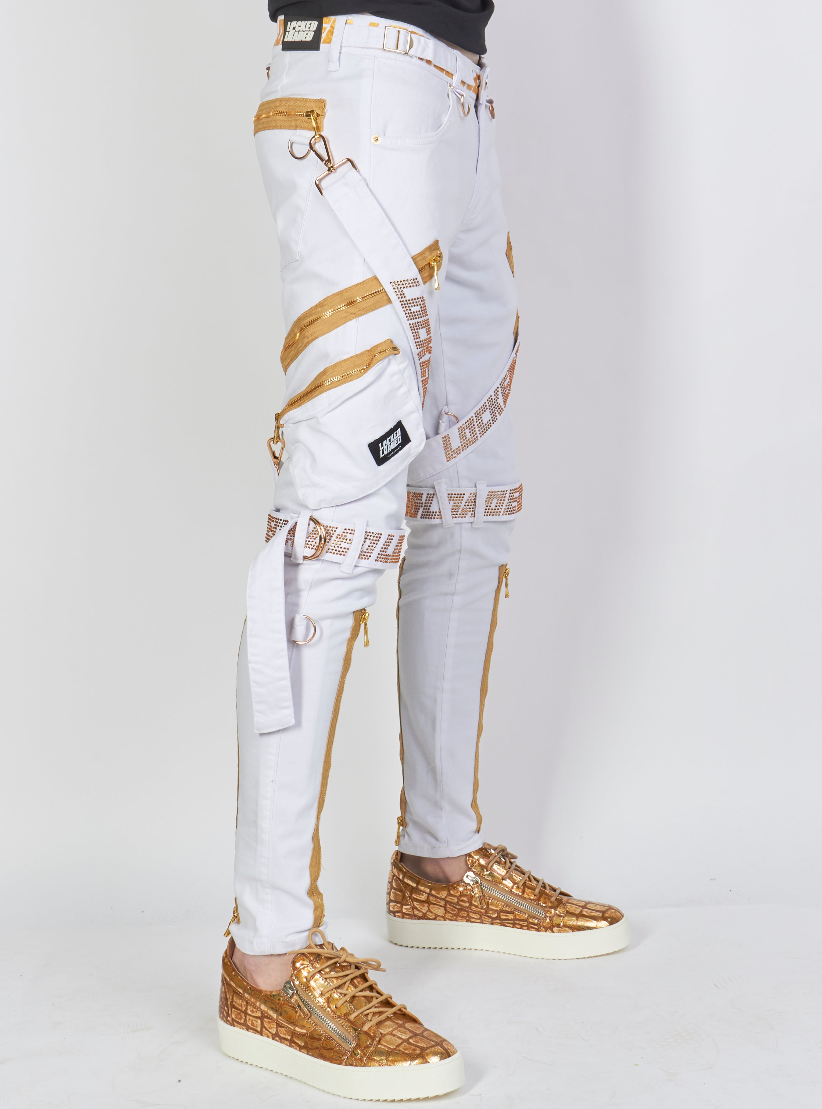 Jeans - Straps & Stones - White and Gold - LLTP115