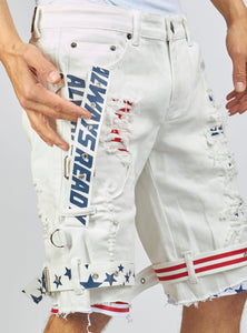 Shorts - USA Strapped Denim - White with Red and Navy - LLDS421104