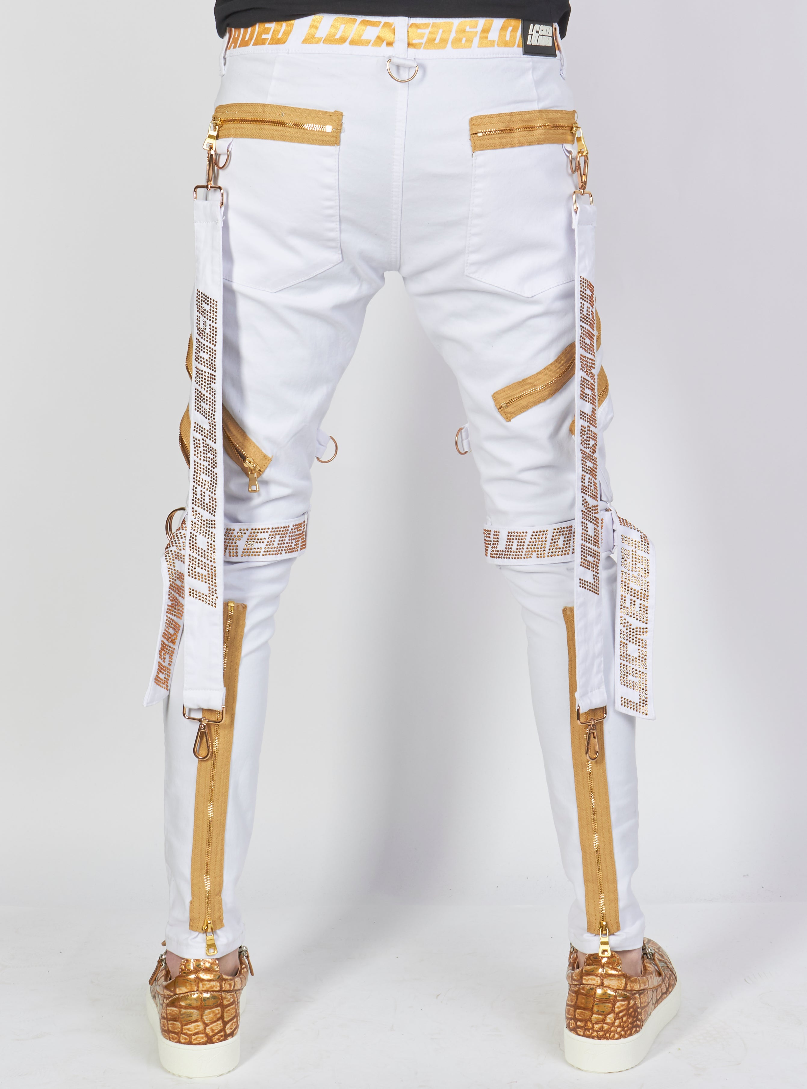 Jeans - Straps & Stones - White and Gold - LLTP115