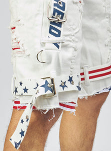 Shorts - USA Strapped Denim - White with Red and Navy - LLDS421104