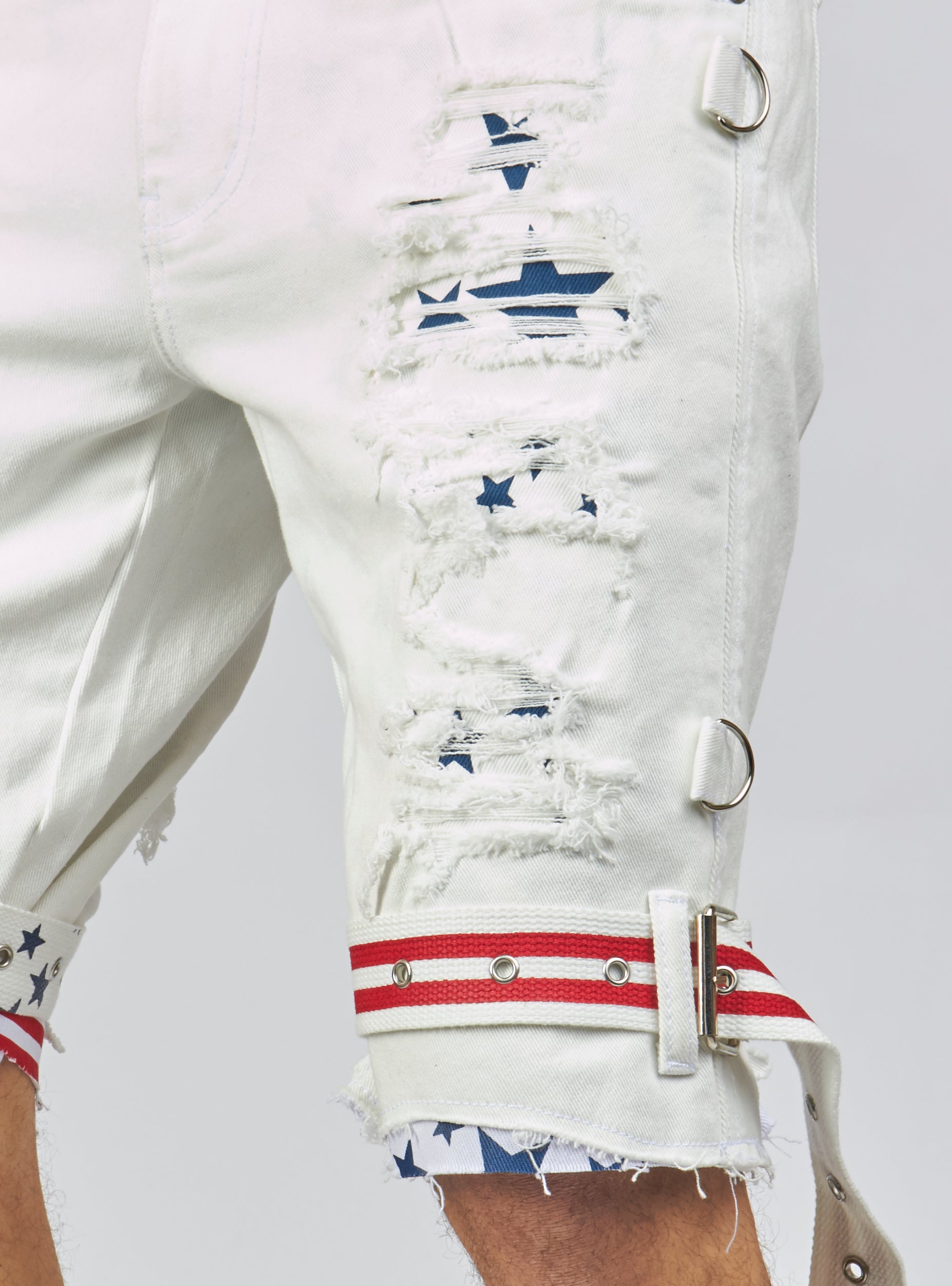 Shorts - USA Strapped Denim - White with Red and Navy - LLDS421104