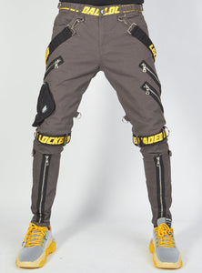 Jeans - Straps and Pocket - Dark Grey/Yellow - LLTP104