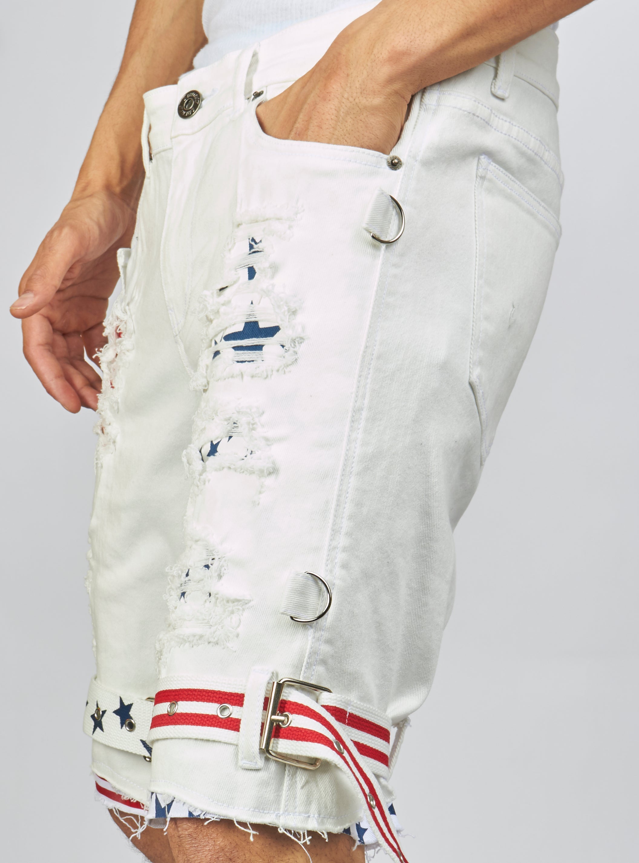 Shorts - USA Strapped Denim - White with Red and Navy - LLDS421104