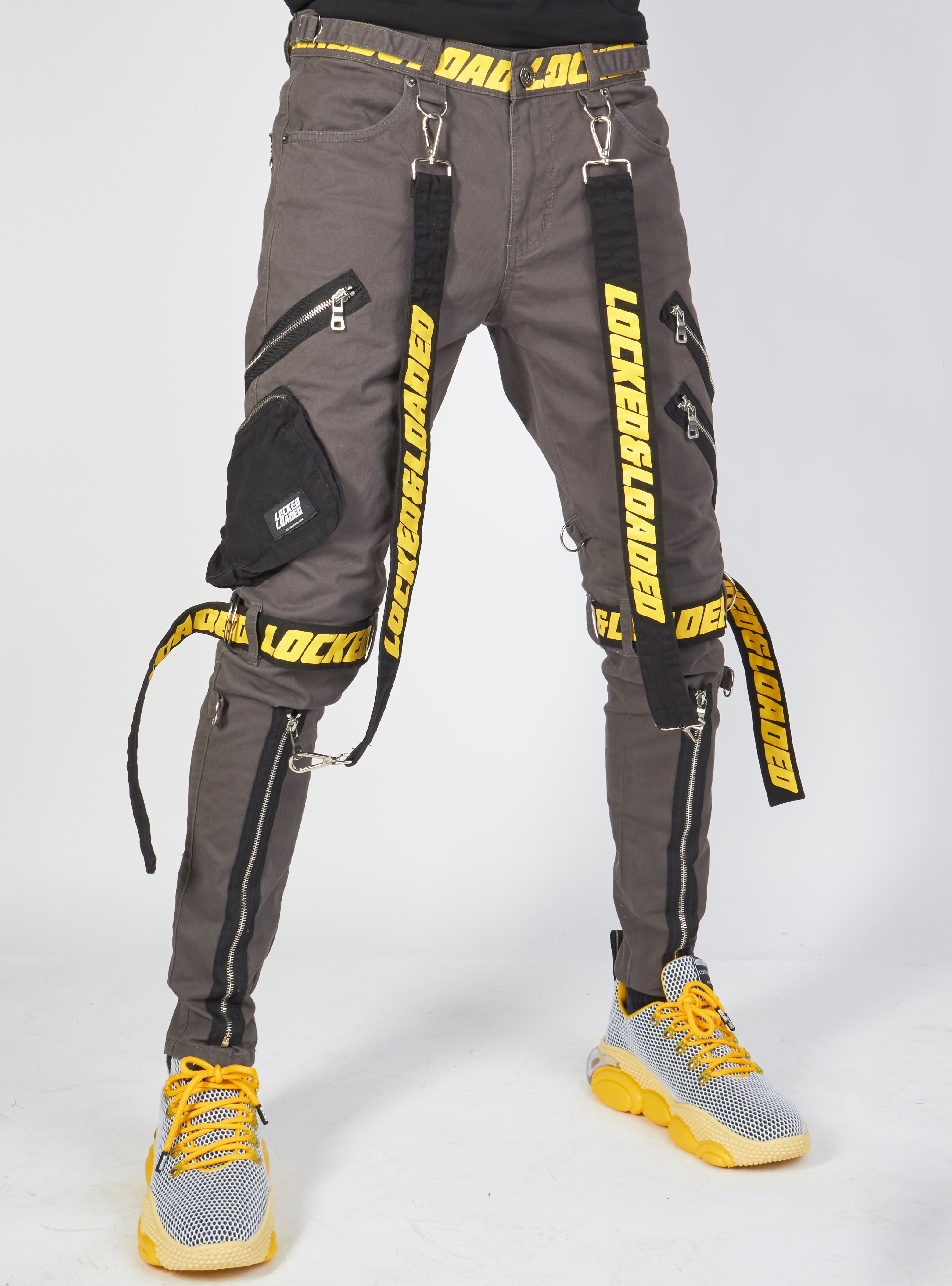 Jeans - Straps and Pocket - Dark Grey/Yellow - LLTP104