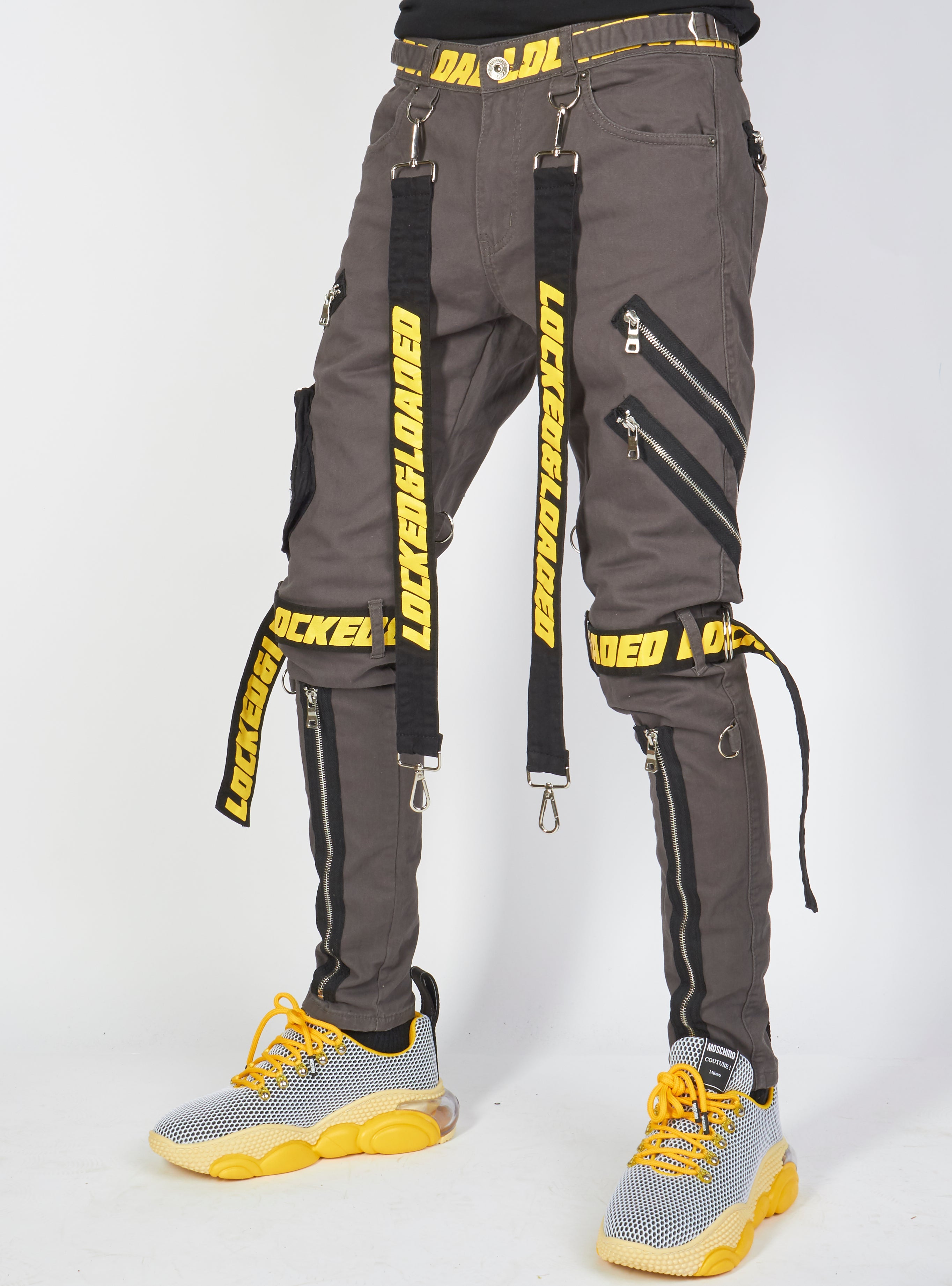 Jeans - Straps and Pocket - Dark Grey/Yellow - LLTP104