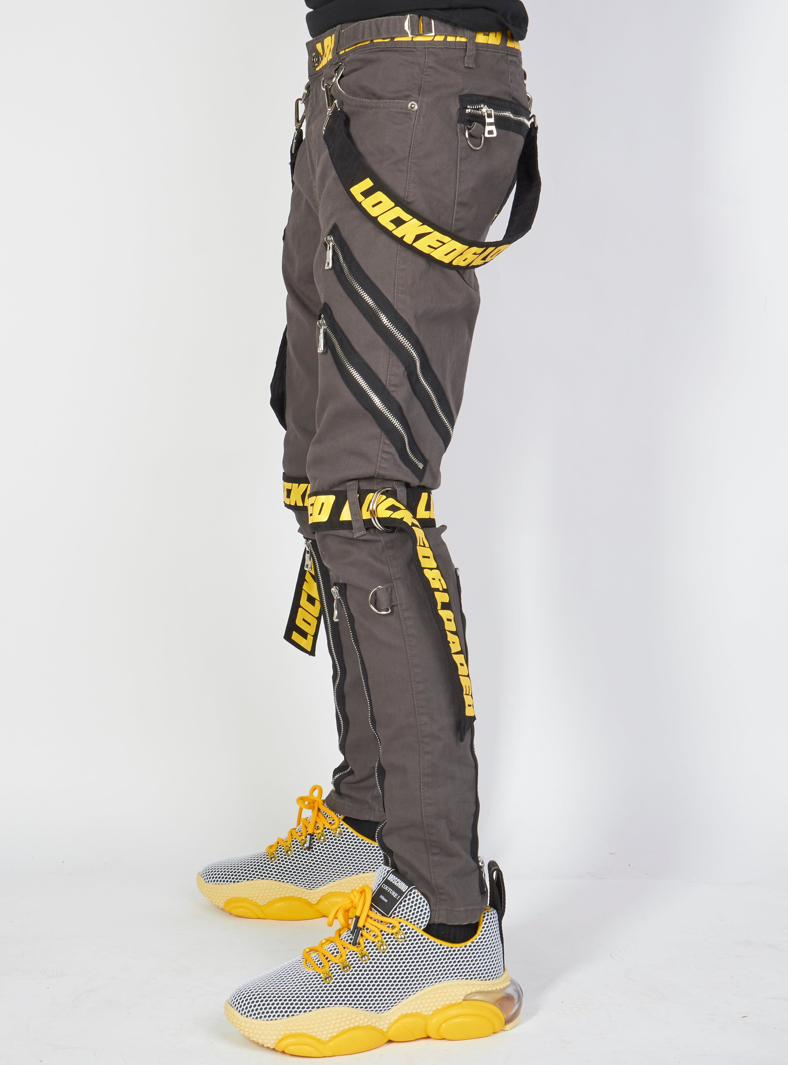 Jeans - Straps and Pocket - Dark Grey/Yellow - LLTP104