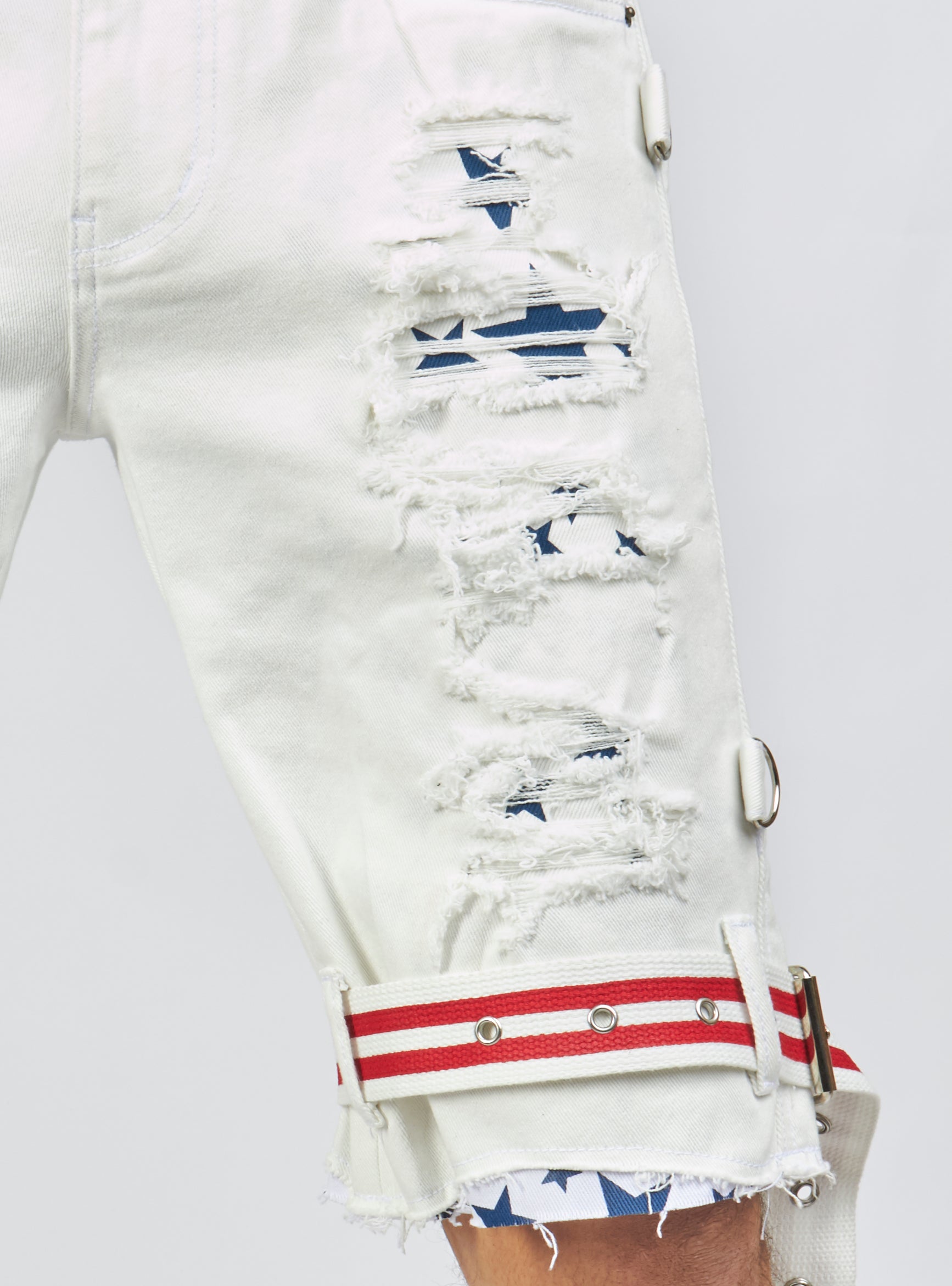 Shorts - USA Strapped Denim - White with Red and Navy - LLDS421104