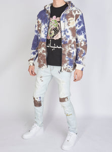 Politics Hoodie - Mikan Tie Dye Zip Up -  Blue And Multi - MIKAN353