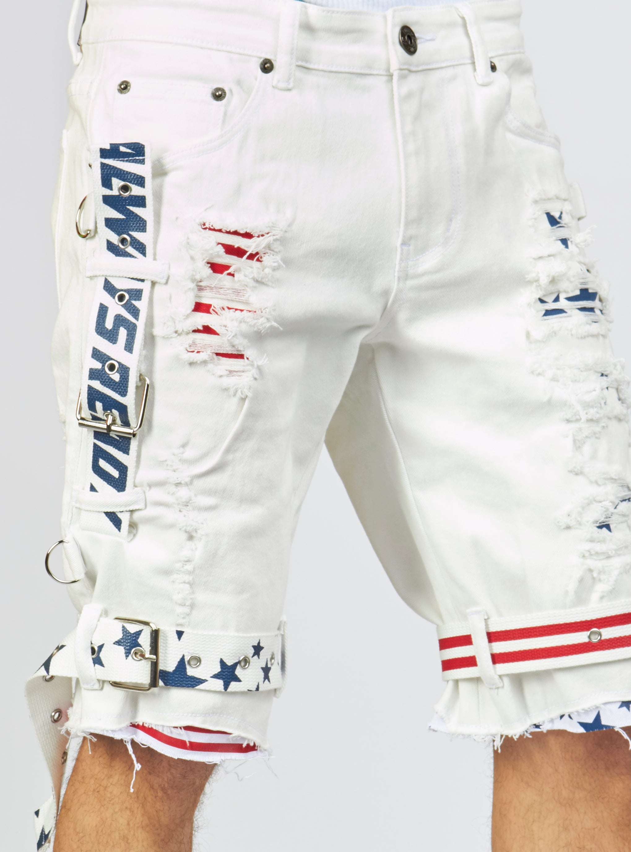 Shorts - USA Strapped Denim - White with Red and Navy - LLDS421104