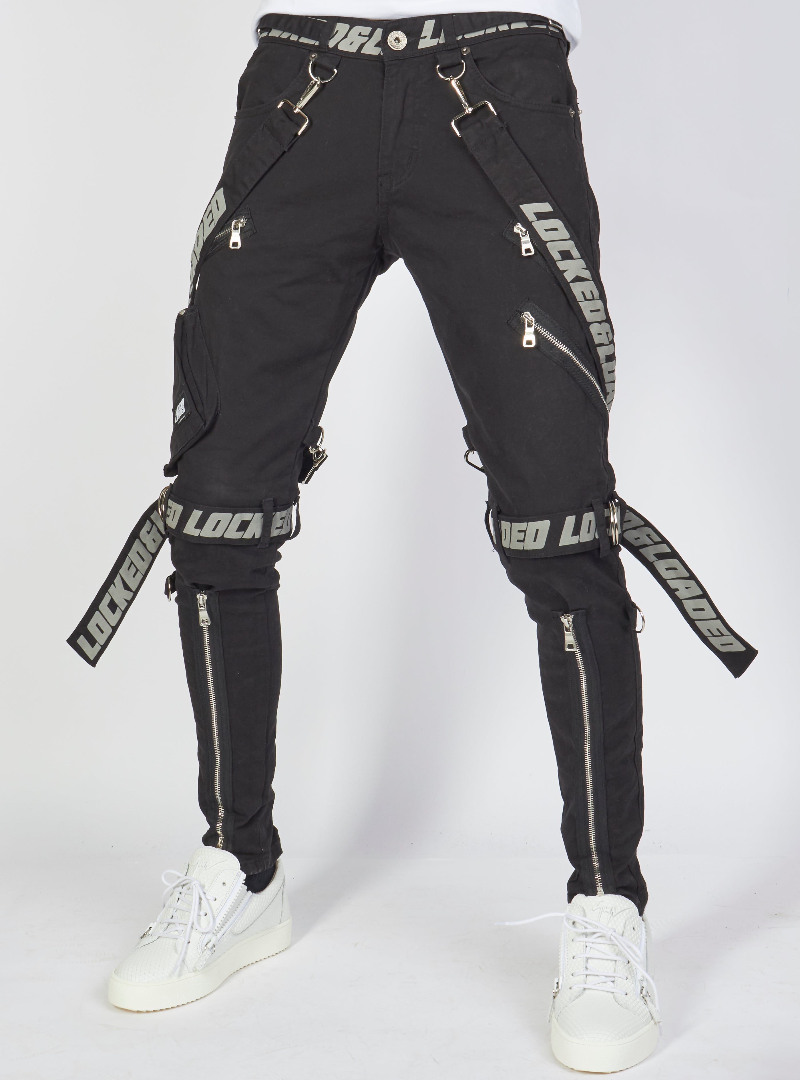 Jeans - Straps and Pocket - Black with Reflective - LLTP108