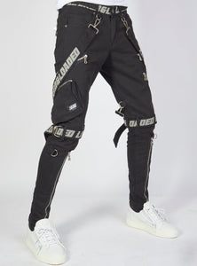 Jeans - Straps and Pocket - Black with Reflective - LLTP108