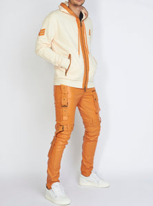 Hoodie - Leather - Bone and Orange - LLFZ1025505