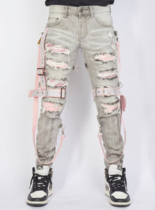 Jeans - Straps & Stones - Grey & Pink