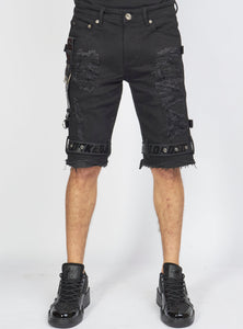 Shorts - Strapped w/ Crystals - Black - LDS421103