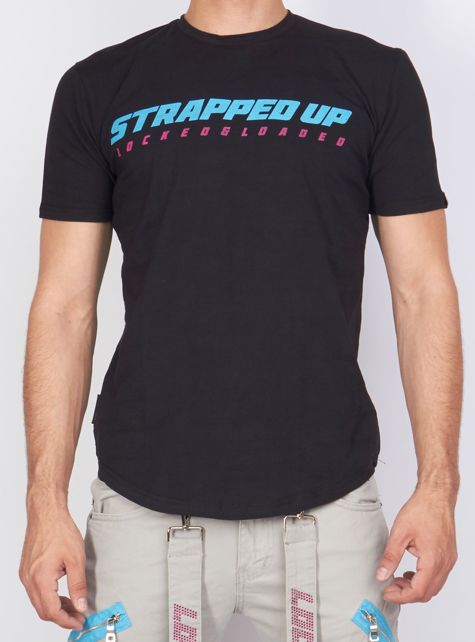 Locked & Loaded T-Shirt - Strapped Up - Black, Blue And Pink