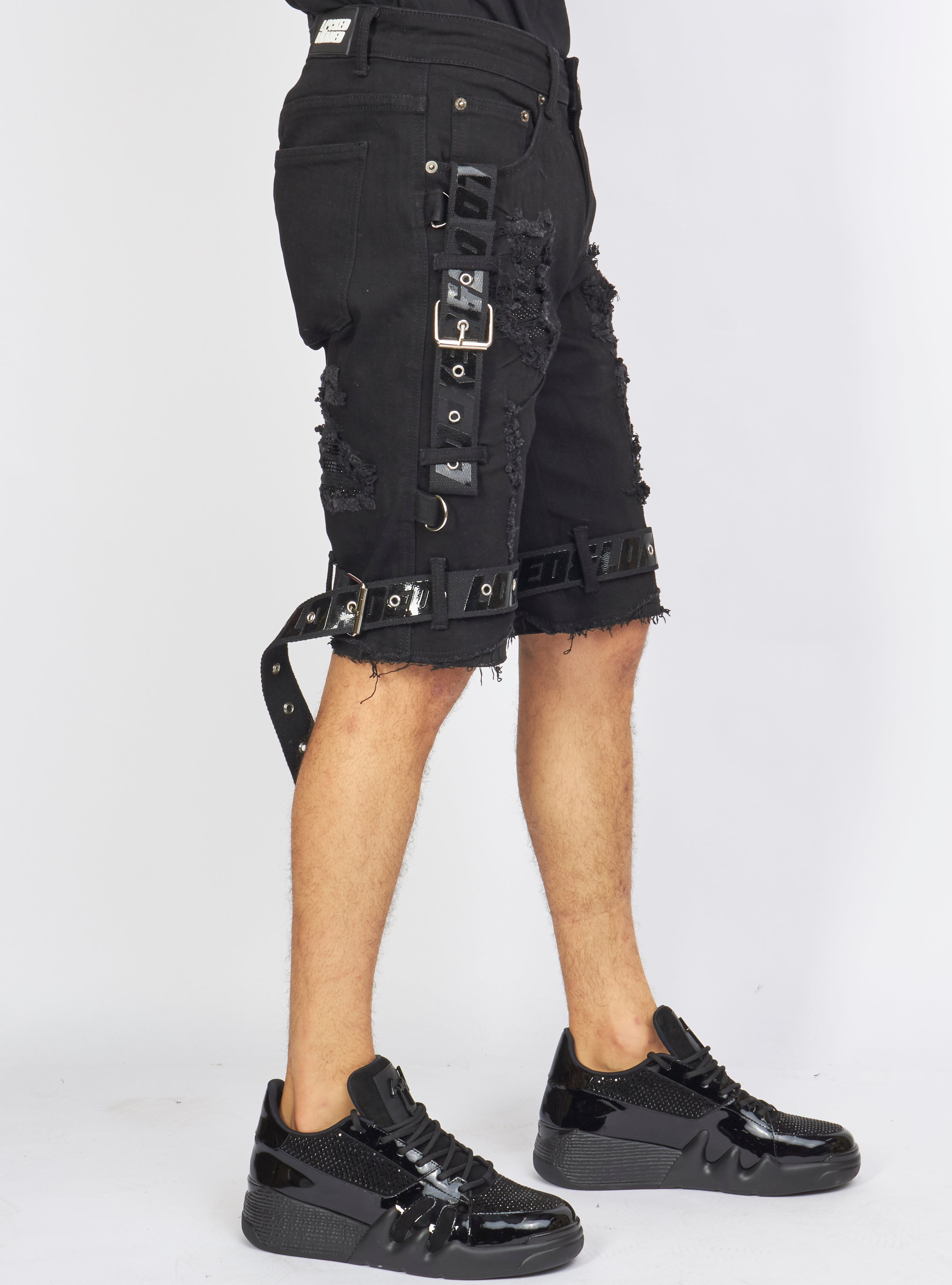 Shorts - Strapped w/ Crystals - Black - LDS421103