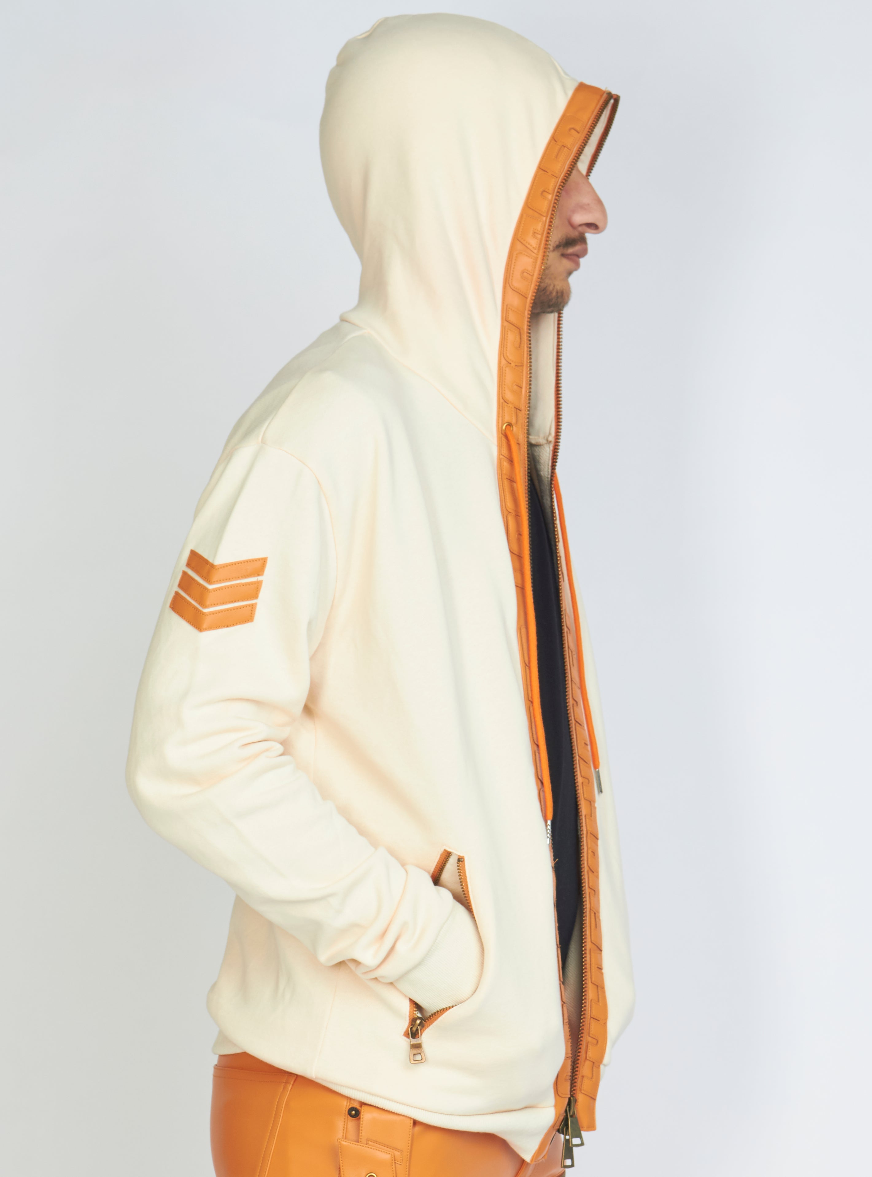 Hoodie - Leather - Bone and Orange - LLFZ1025505