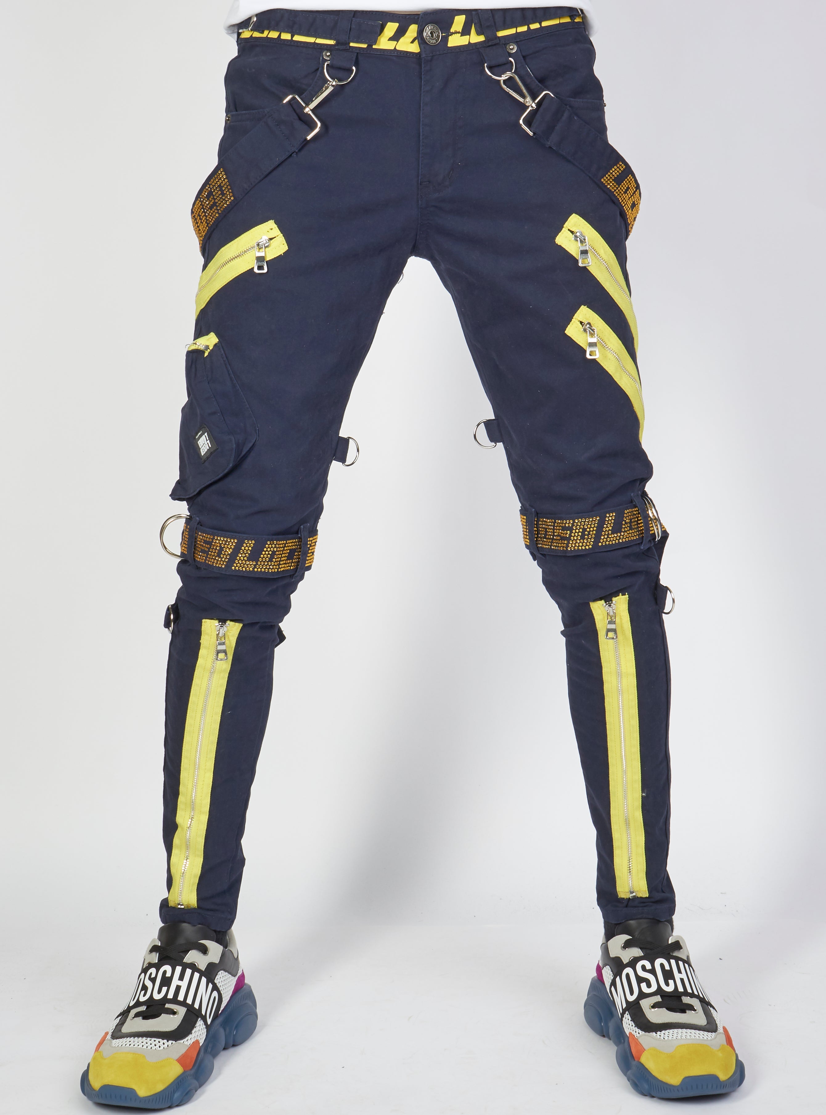 Jeans - Straps and Pocket - Navy/Yellow - LLTP113