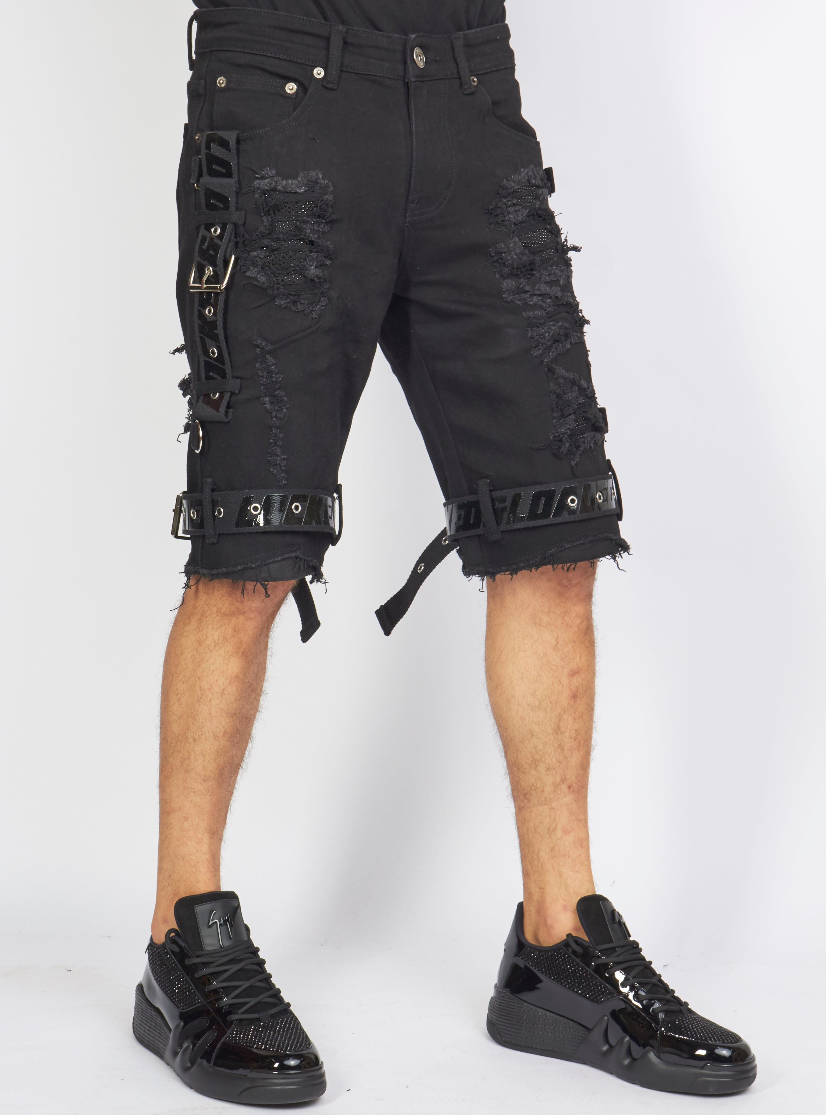 Shorts - Strapped w/ Crystals - Black - LDS421103