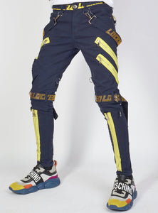 Jeans - Straps and Pocket - Navy/Yellow - LLTP113