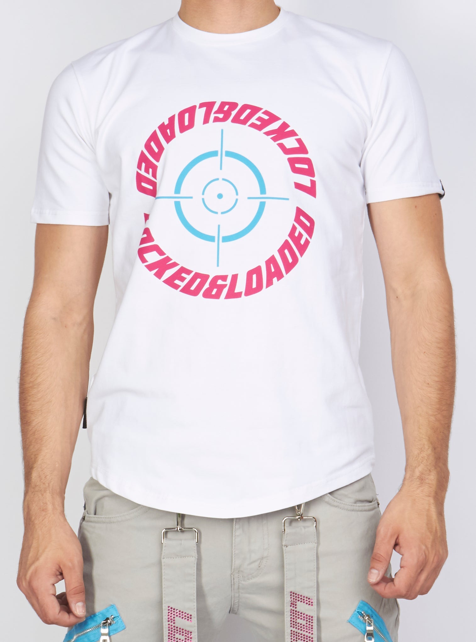 Locked & Loaded T-Shirt - Target - White, Blue And Pink